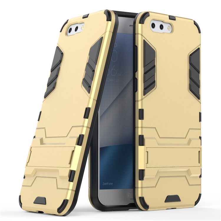 Shockproof PC + TPU Hybrid Kickstand Mobile Phone Case for Asus ZenFone 4 (ZE554KL) - Gold-1