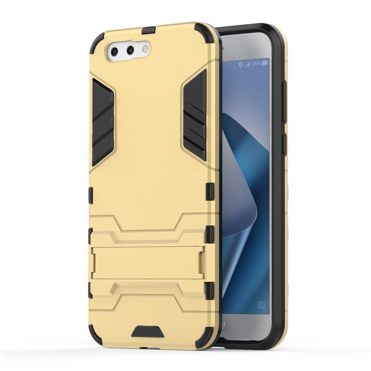 Shockproof PC + TPU Hybrid Kickstand Mobile Phone Case for Asus ZenFone 4 (ZE554KL) - Gold-2