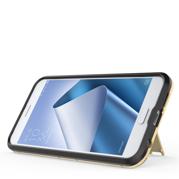 Shockproof PC + TPU Hybrid Kickstand Mobile Phone Case for Asus ZenFone 4 (ZE554KL) - Gold-3