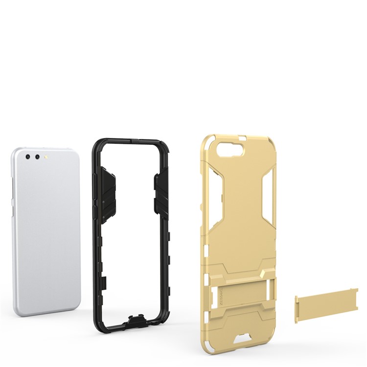 Shockproof PC + TPU Hybrid Kickstand Mobile Phone Case for Asus ZenFone 4 (ZE554KL) - Gold-5