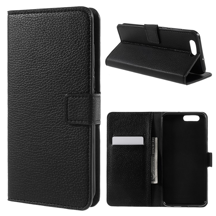 For Asus Zenfone 4 ZE554KL Litchi Texture Card Holder PU Leather Phone Cover - Black-1