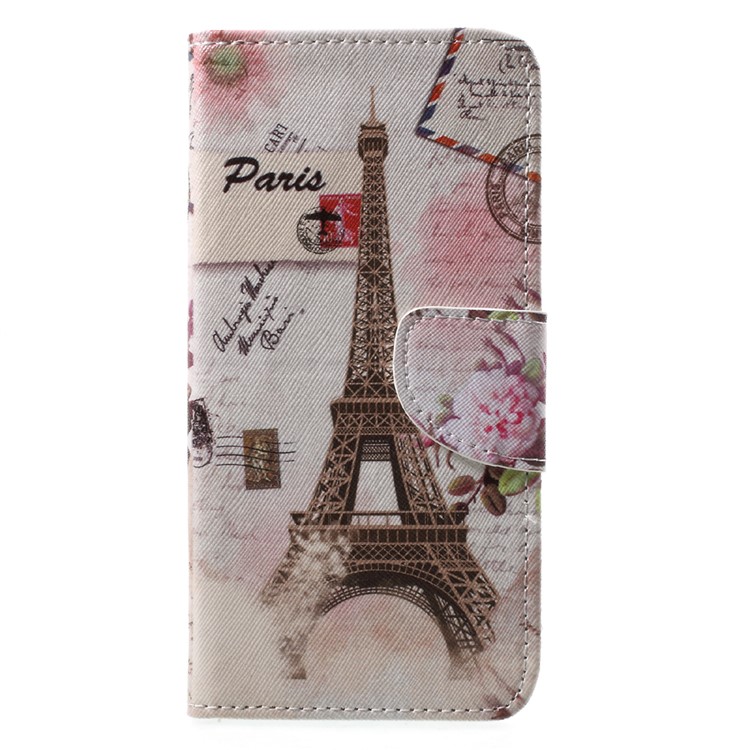 Pattern Printing Stand Wallet Leather Cover for Asus ZenFone 4 (ZE554KL) - Eiffel Tower and Flowers