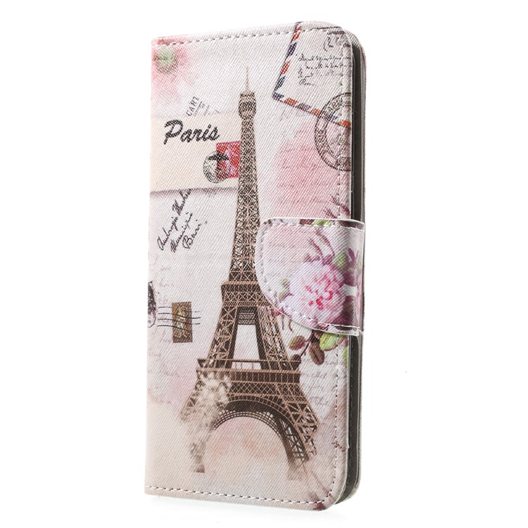 Patrón de impresión de pie Wallet Funda de cuero para Asus ZenFone 4(ZE554KL) - Torre Eiffel y Flores-3