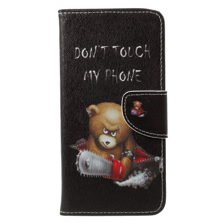 Pattern Printing Stand Wallet Leather Shell for Asus ZenFone 4 (ZE554KL) - Angry Bear and Warning Words-1