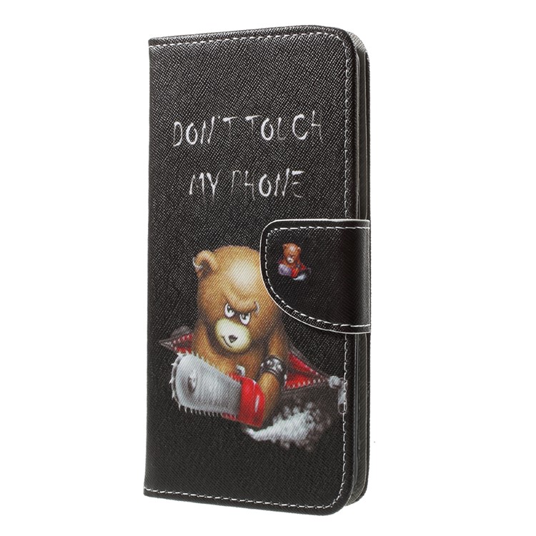 Pattern Printing Stand Wallet Leather Shell for Asus ZenFone 4 (ZE554KL) - Angry Bear and Warning Words-3