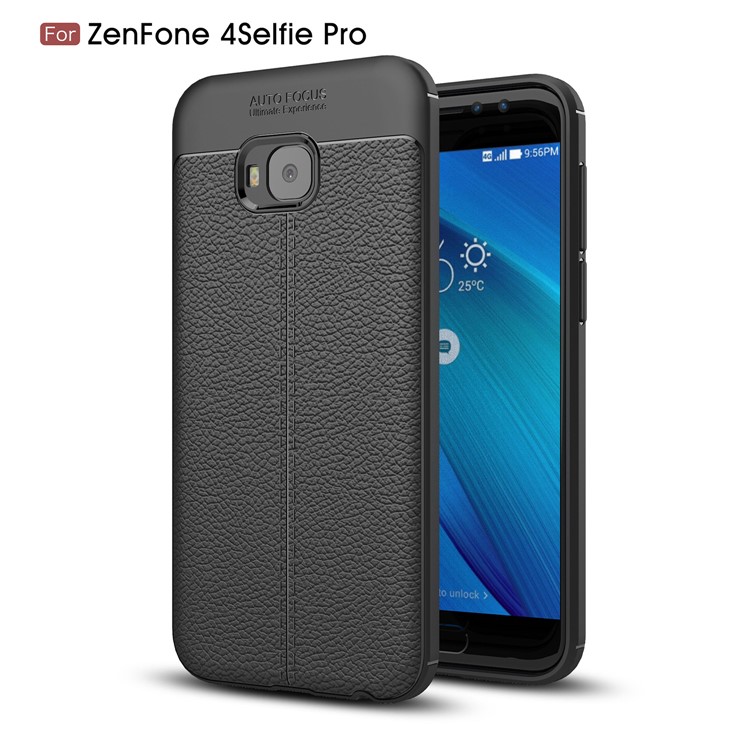 Litchi Grain Soft TPU Back Casing for Asus Zenfone 4 Selfie Pro ZD552KL - Black-1