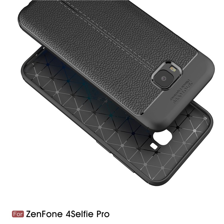 Litchi Grain Soft TPU Back Casing for Asus Zenfone 4 Selfie Pro ZD552KL - Black-2