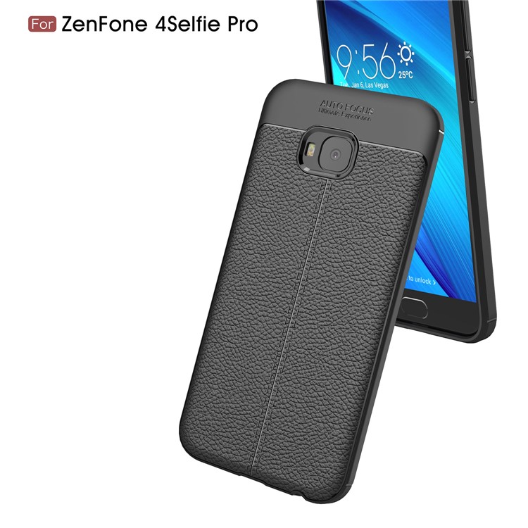 Litchi Grain Soft TPU Back Casing for Asus Zenfone 4 Selfie Pro ZD552KL - Black-6