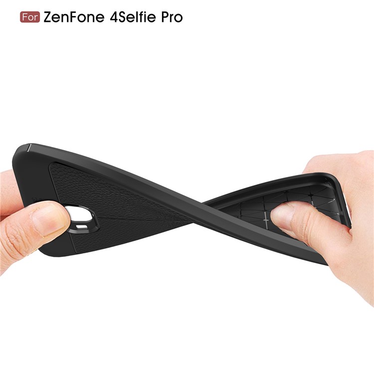 Litchi Grain Soft TPU Back Casing for Asus Zenfone 4 Selfie Pro ZD552KL - Black-8