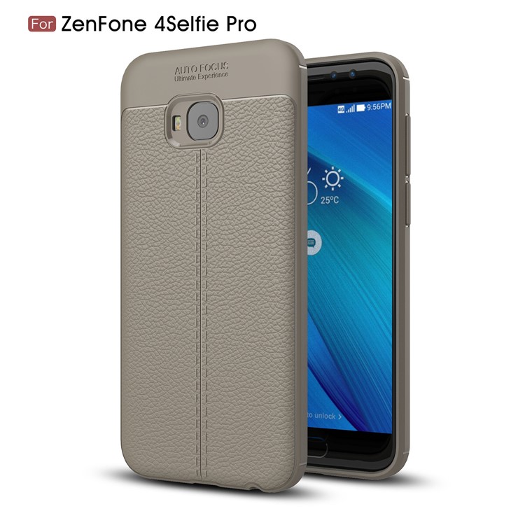 Litchi Grain Soft TPU Back Case for Asus Zenfone 4 Selfie Pro ZD552KL - Grey-1