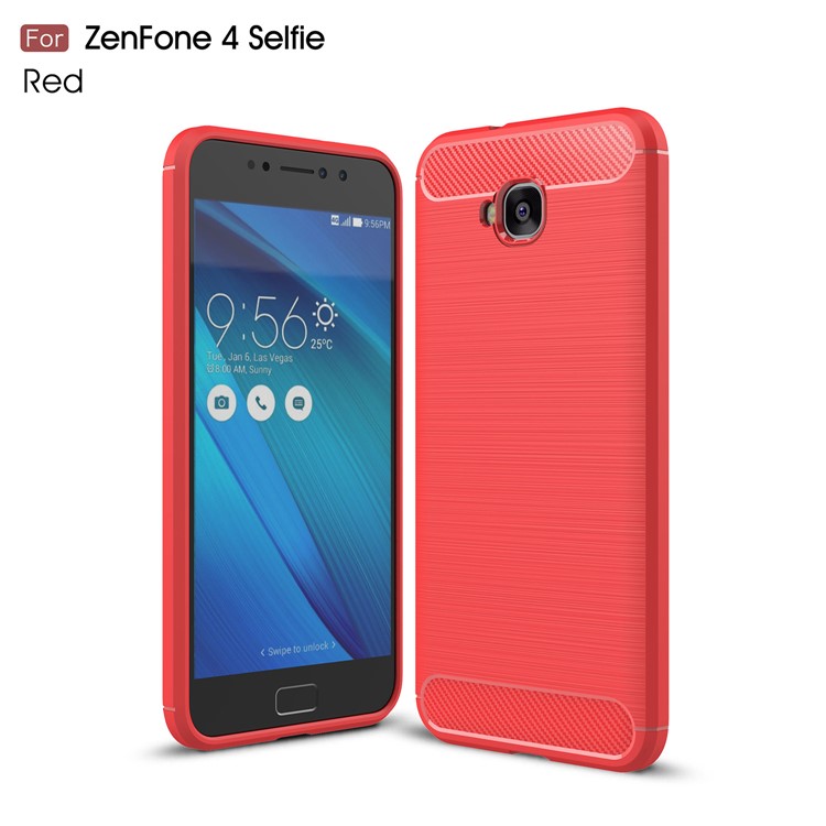 Carbon Fiber Texture Brushed TPU Mobile Phone Shell for Asus Zenfone 4 Selfie ZD553KL/ 4 Selfie ZB553KL/ 4 Selfie Lite ZB553KL - Red-1