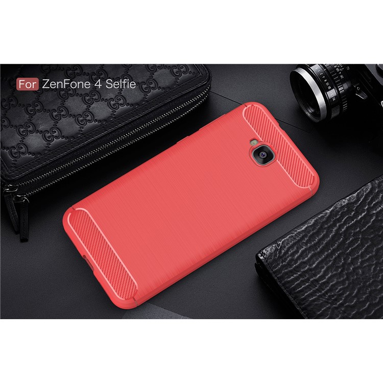 Carbon Fiber Texture Brushed TPU Mobile Phone Shell for Asus Zenfone 4 Selfie ZD553KL/ 4 Selfie ZB553KL/ 4 Selfie Lite ZB553KL - Red-2