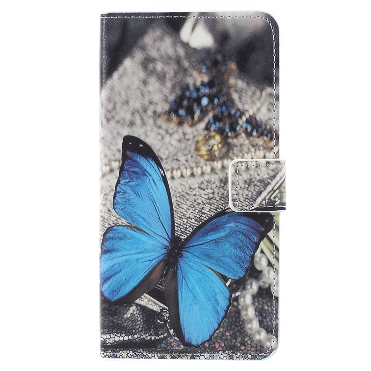Pattern Printing PU Leather Magnetic Wallet Stand Protective Mobile Phone Shell for Asus ZenFone 4 Max (ZC554KL) / 4 Max Pro (ZC554KL) / 4 Max Plus (ZC554KL) - Blue Butterfly-1