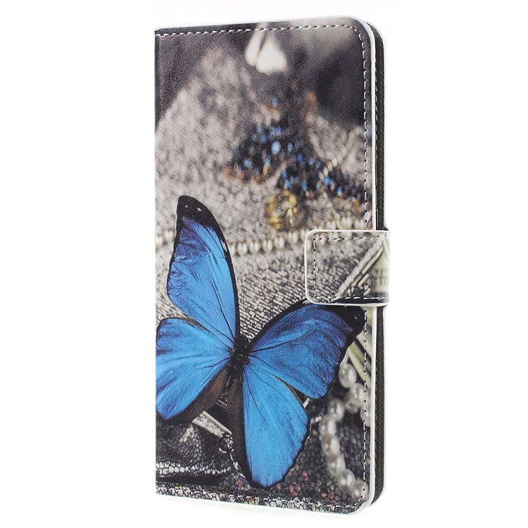 Pattern Printing PU Leather Magnetic Wallet Stand Protective Mobile Phone Shell for Asus ZenFone 4 Max (ZC554KL) / 4 Max Pro (ZC554KL) / 4 Max Plus (ZC554KL) - Blue Butterfly-2