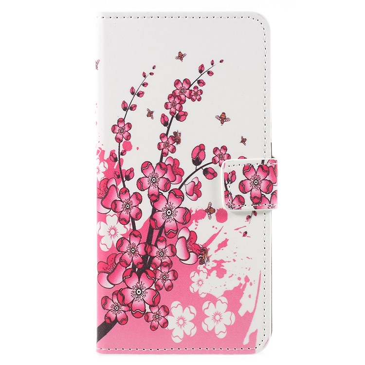 Pattern Printing PU Leather Magnetic Wallet Stand Protective Cell Phone Shell for Asus ZenFone 4 Max (ZC554KL) / 4 Max Pro (ZC554KL) / 4 Max Plus (ZC554KL) - Peach Flower-1