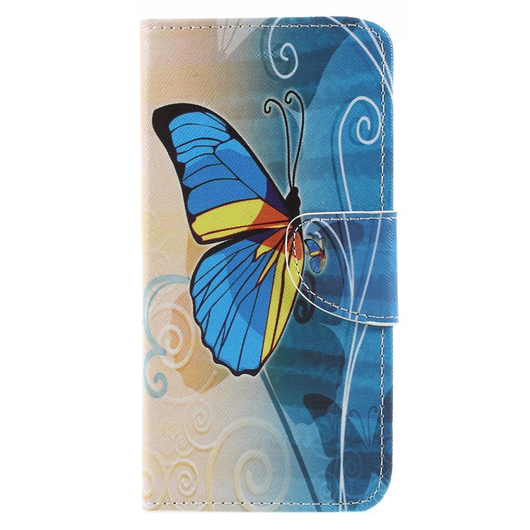 Pattern Printing Leather Wallet Stand Cellphone Case for Asus ZenFone 4 Max /4 Max Pro /4 Max Plus (ZC554KL) - Blue Butterfly-1