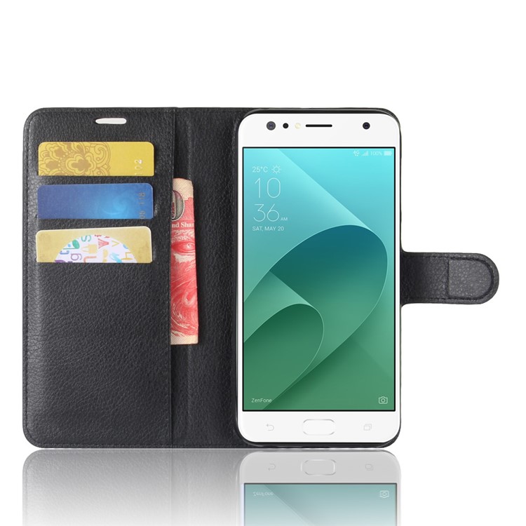 Litchi Skin Wallet Leather Stand Case for Asus ZenFone 4 Selfie ZD553KL/ 4 Selfie ZB553KL/ 4 Selfie Lite ZB553KL - Black-4