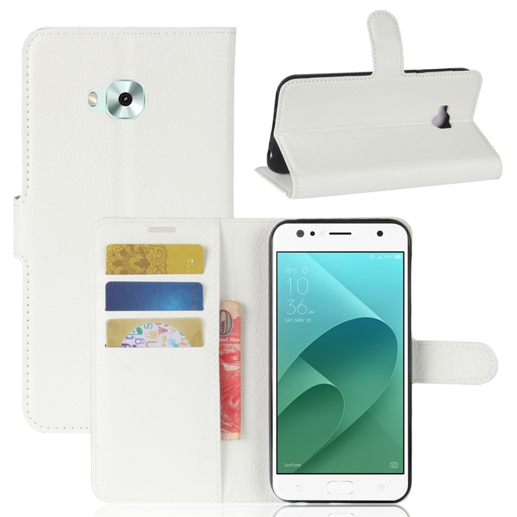 Litchi Skin Wallet Leather Stand Cover for Asus ZenFone 4 Selfie ZD553KL/ 4 Selfie ZB553KL/ 4 Selfie Lite ZB553KL - White-1