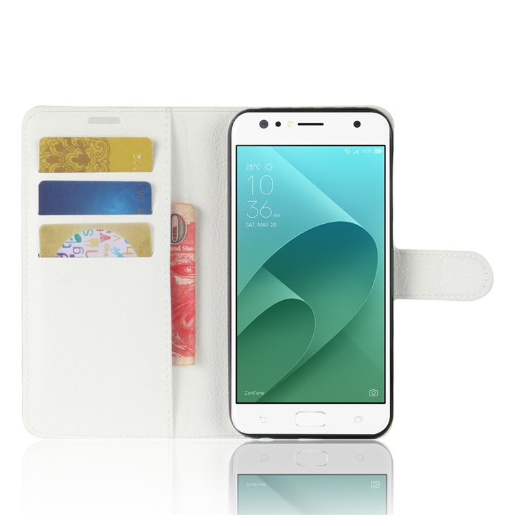 Litchi Skin Wallet Leather Stand Cover for Asus ZenFone 4 Selfie ZD553KL/ 4 Selfie ZB553KL/ 4 Selfie Lite ZB553KL - White-4