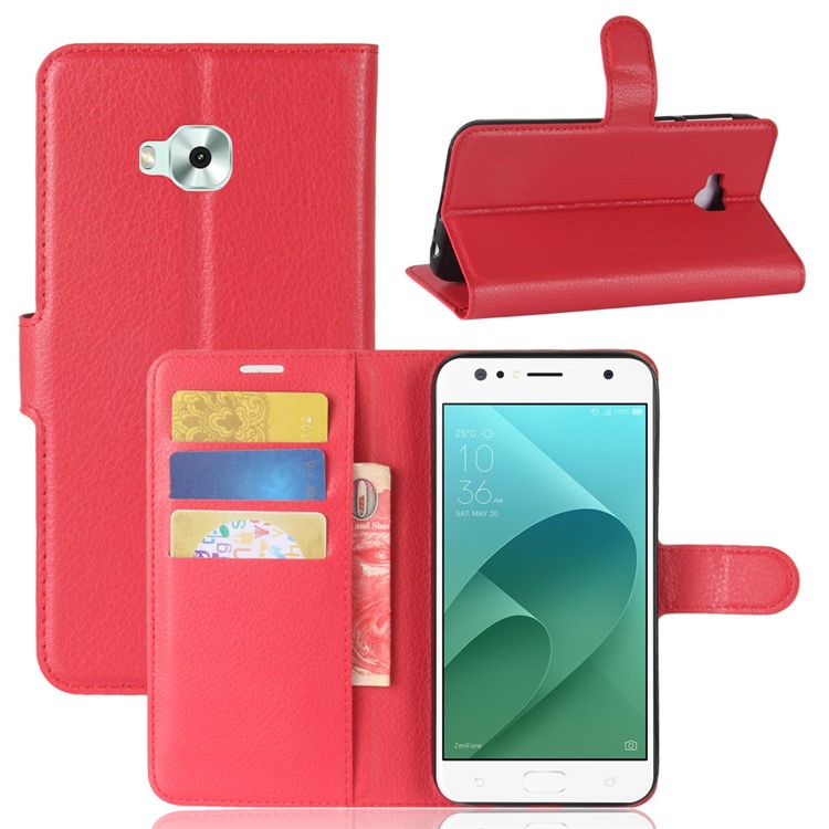 Litchi Skin Wallet Leather Magnetic Case for Asus ZenFone 4 Selfie ZD553KL/ 4 Selfie ZB553KL/ 4 Selfie Lite ZB553KL - Red-1