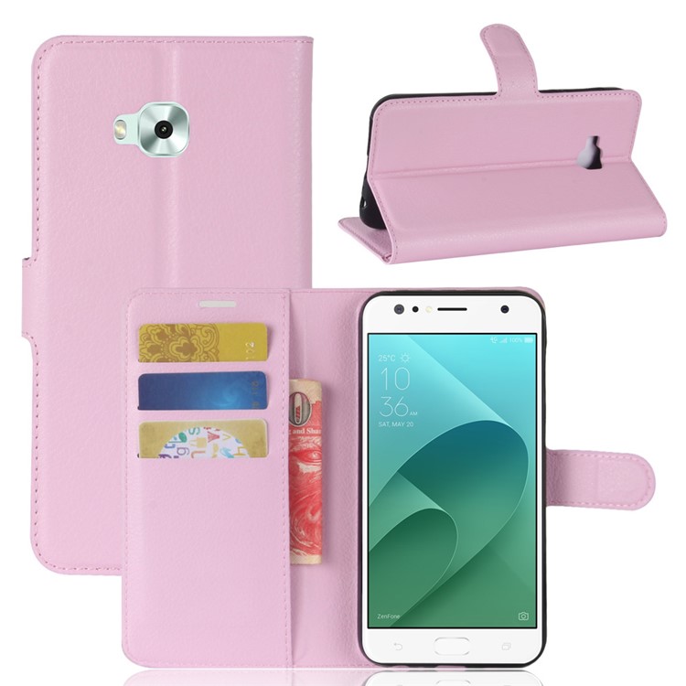 Litchi Skin Magnetic Leather Stand Case for Asus ZenFone 4 Selfie ZD553KL/ 4 Selfie ZB553KL/ 4 Selfie Lite ZB553KL - Pink-1