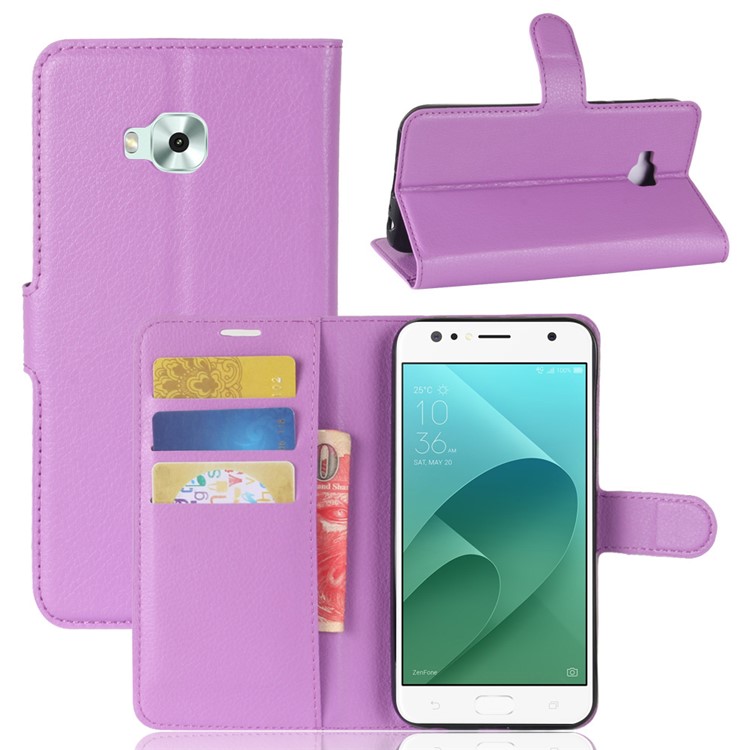 Litchi Skin PU Leather Stand Case for Asus ZenFone 4 Selfie ZD553KL/ 4 Selfie ZB553KL/ 4 Selfie Lite ZB553KL - Purple-1