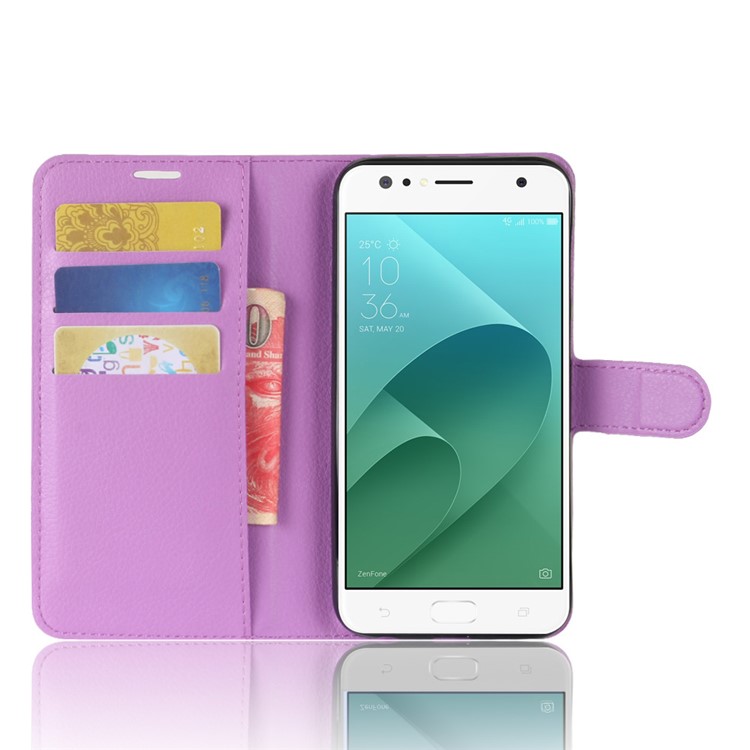 Litchi Skin PU Leather Stand Case for Asus ZenFone 4 Selfie ZD553KL/ 4 Selfie ZB553KL/ 4 Selfie Lite ZB553KL - Purple-4