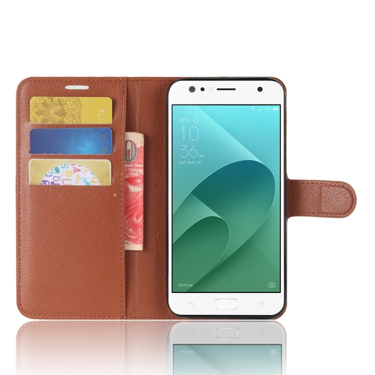 Custodia Portafoglio Telefono Pelle Pelle Litchi Per Asus Zenfone 4 Selfie ZD553KL / 4 Selfie ZB553KL / 4 Selfie Lite ZB553KL - Marrone-4