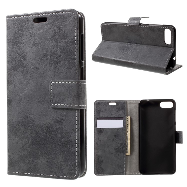Vintage Style Wallet PU Leather Stand Mobile Phone Shell for Asus Zenfone 4 Max ZC520KL - Grey-1