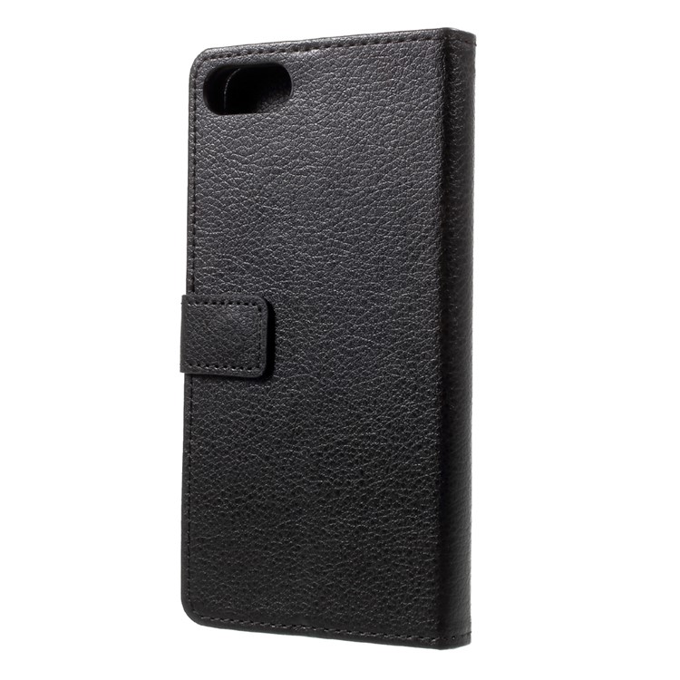 For Asus Zenfone 4 Max ZC520KL Litchi Skin PU Leather Stand Wallet Folio Phone Cover - Black-2
