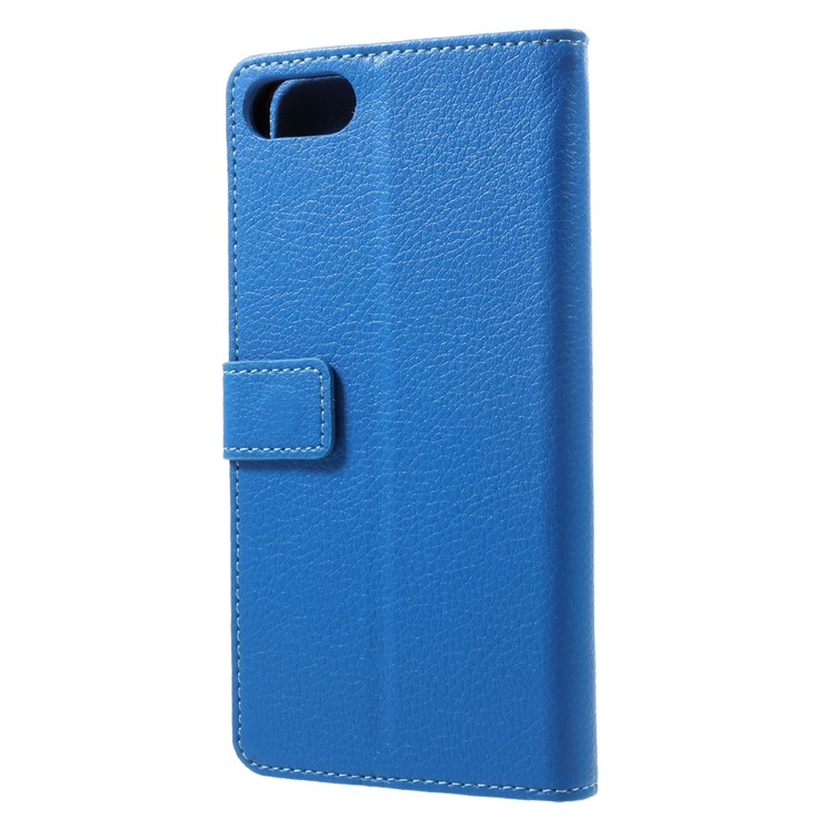 Litchi Skin PU Leather Folio Wallet Cell Phone Cover with Stand for Asus Zenfone 4 Max ZC520KL - Blue-2