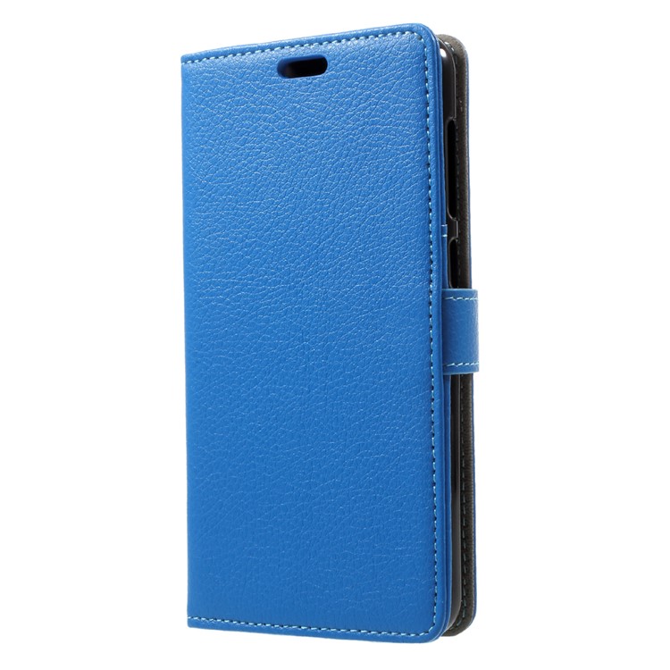 Litchi Skin PU Leather Folio Wallet Cell Phone Cover with Stand for Asus Zenfone 4 Max ZC520KL - Blue-3
