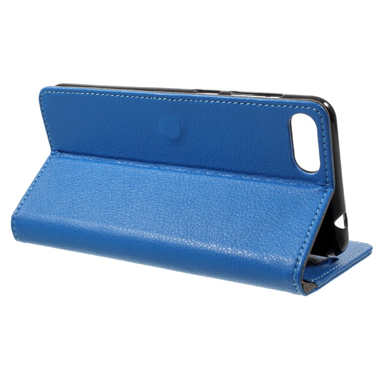 Litchi Skin PU Leather Folio Wallet Cell Phone Cover with Stand for Asus Zenfone 4 Max ZC520KL - Blue-4
