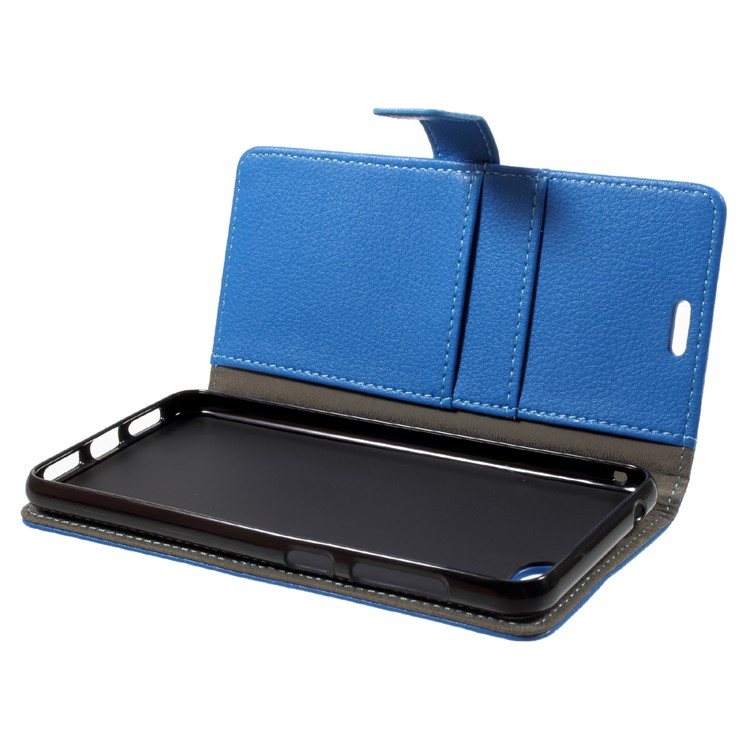 Litchi Skin PU Leather Folio Wallet Cell Phone Cover with Stand for Asus Zenfone 4 Max ZC520KL - Blue-5
