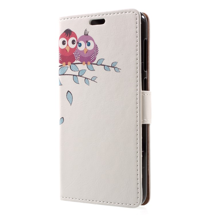 Patterned PU Leather Wallet Stand Protective Phone Cover for Asus Zenfone 4 Max ZC520KL - Bird Couple-3