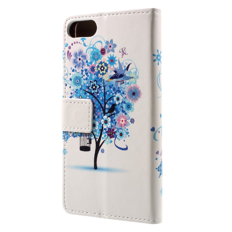 Patterned PU Leather Wallet Stand Protective Phone Casing for Asus Zenfone 4 Max ZC520KL - Blue Tree with Blossoming Flower-2