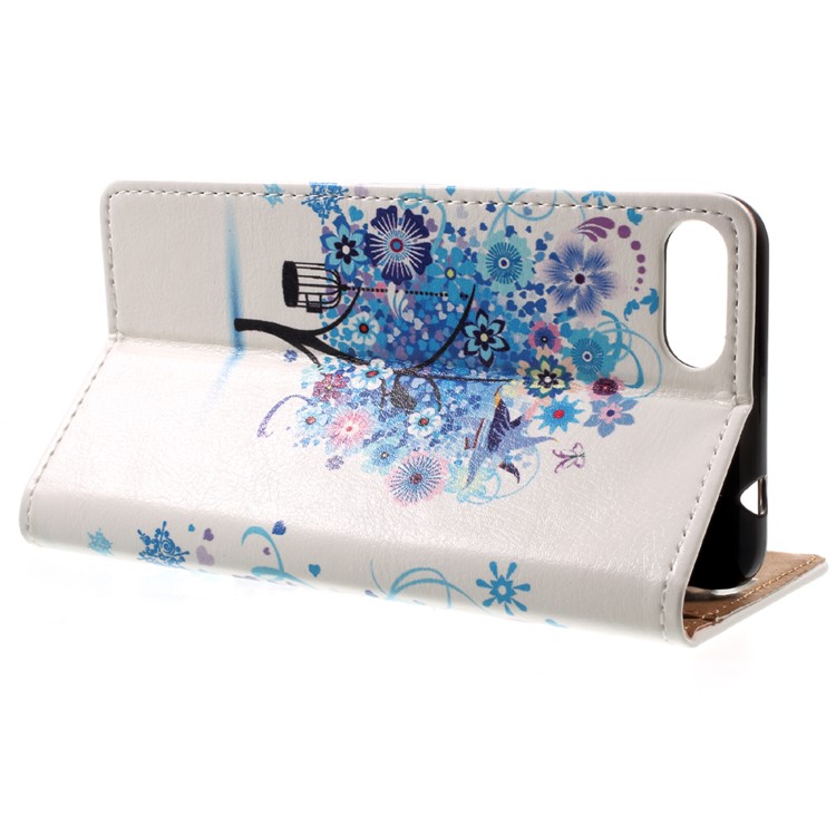 Patterned PU Leather Wallet Stand Protective Phone Casing for Asus Zenfone 4 Max ZC520KL - Blue Tree with Blossoming Flower-4