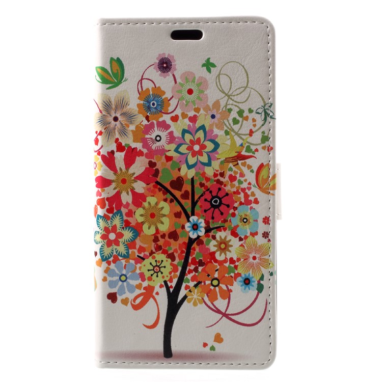 Patterned PU Leather Wallet Stand Protective Cell Phone Shell for Asus Zenfone 4 Max ZC520KL - Orange Tree with Blossoming Flower-1