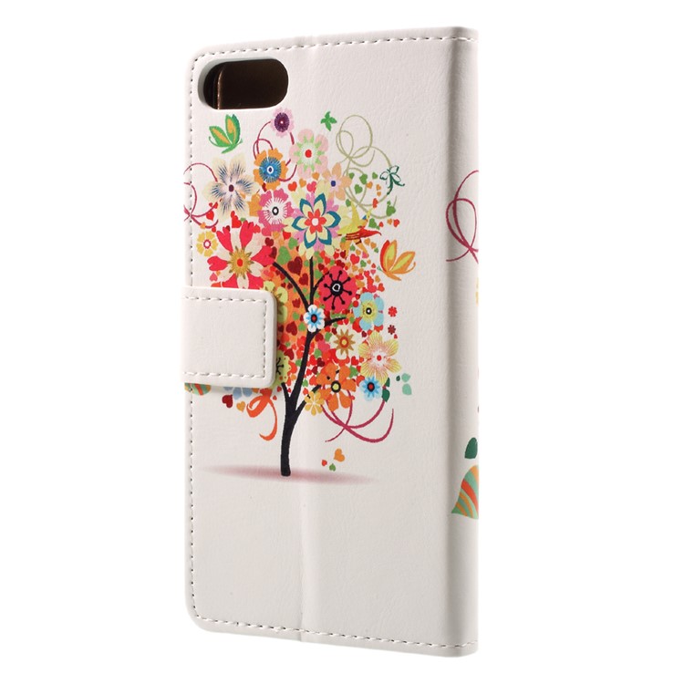 Patterned PU Leather Wallet Stand Protective Cell Phone Shell for Asus Zenfone 4 Max ZC520KL - Orange Tree with Blossoming Flower-2