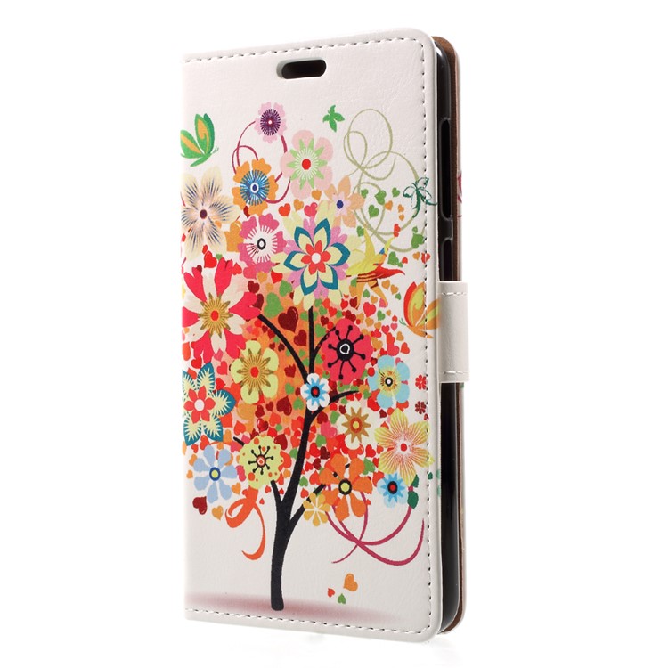 Patterned PU Leather Wallet Stand Protective Cell Phone Shell for Asus Zenfone 4 Max ZC520KL - Orange Tree with Blossoming Flower-3