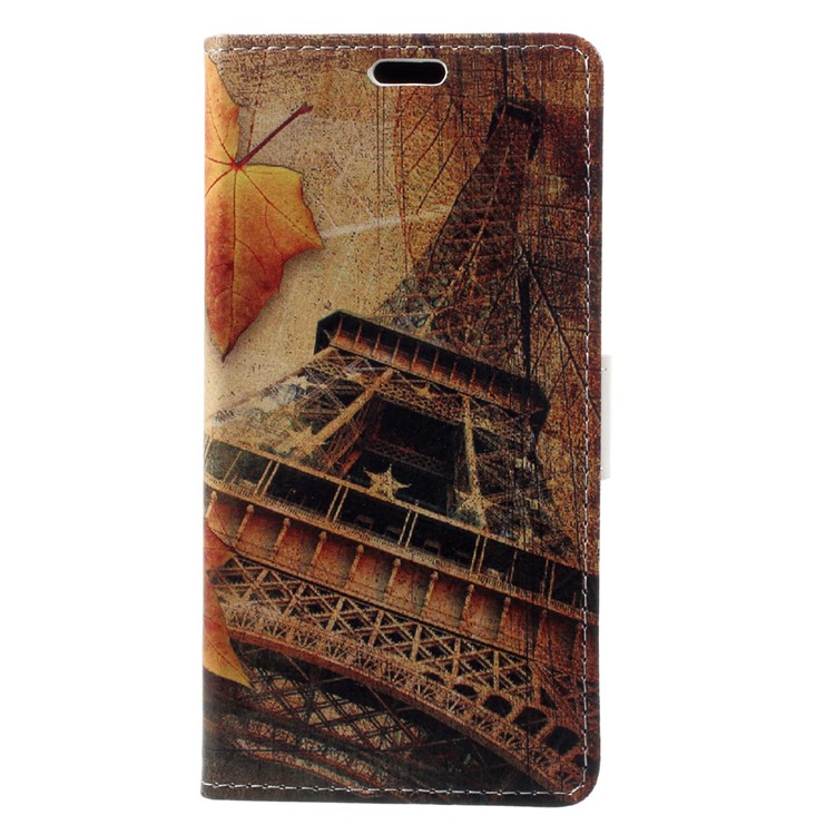 Patterned PU Leather Wallet Stand Protective Mobile Phone Casing for Asus Zenfone 4 Max ZC520KL - Eiffel Tower and Maple-1