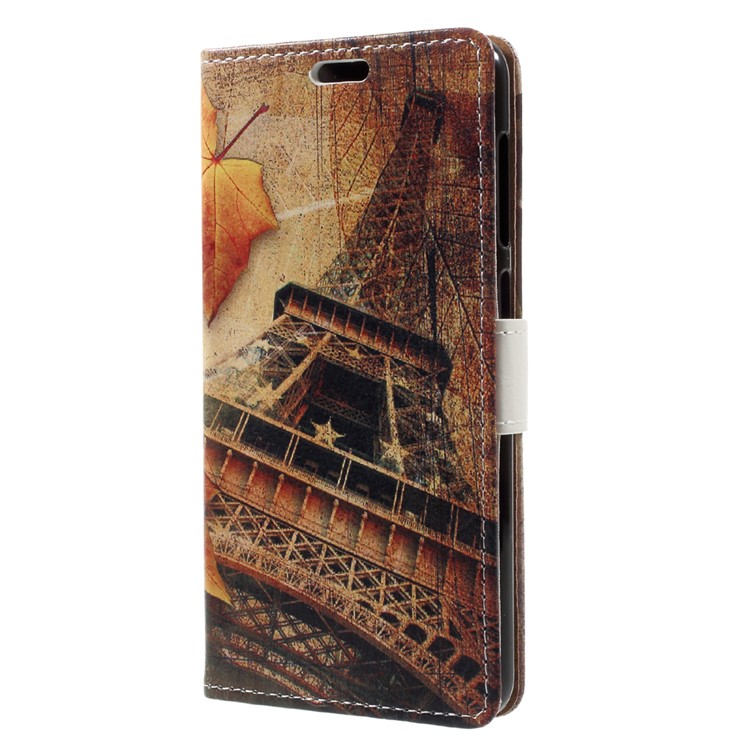 Patterned PU Leather Wallet Stand Protective Mobile Phone Casing for Asus Zenfone 4 Max ZC520KL - Eiffel Tower and Maple-3