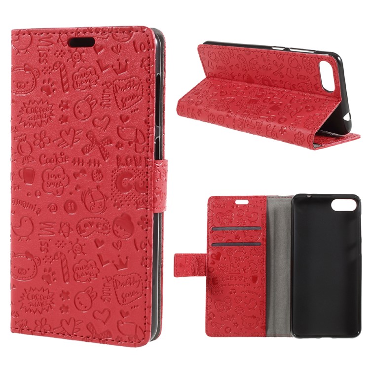 Cartoon Graffiti Leather Stand Wallet Mobile Shell for Asus Zenfone 4 Max ZC520KL - Red-1