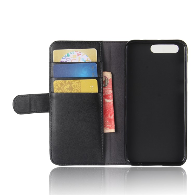 Genuine Split Leather Wallet Phone Case with Stand for Asus ZenFone 4 Pro (ZS551KL) - Black-4