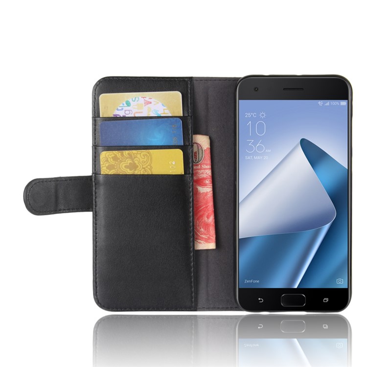 Genuine Split Leather Wallet Phone Case with Stand for Asus ZenFone 4 Pro (ZS551KL) - Black-5