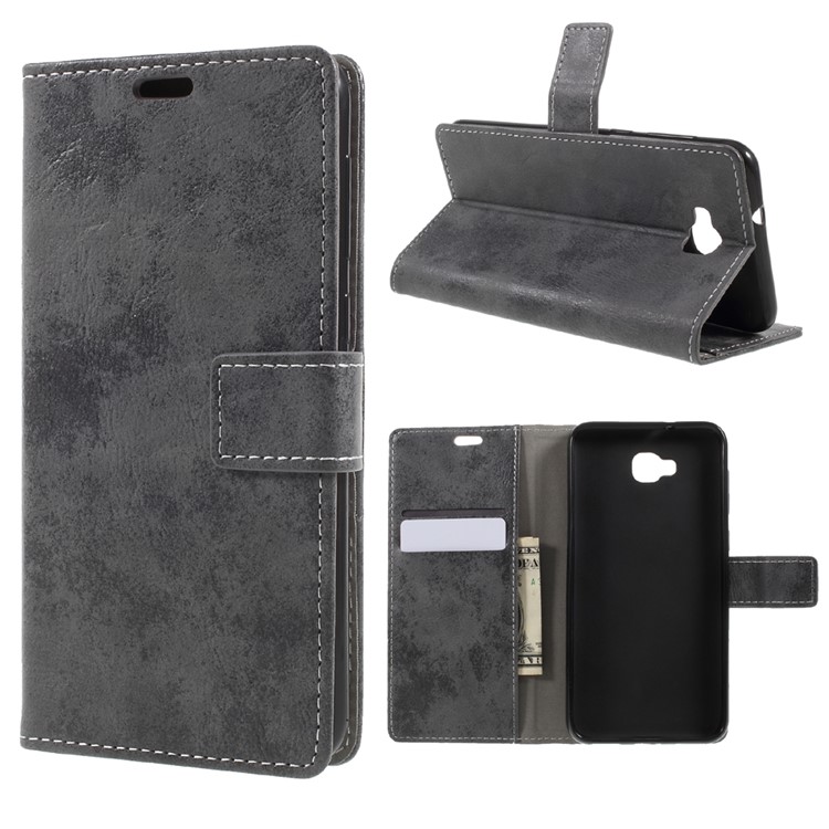 Vintage Style Wallet Leather Mobile Phone Case with Stand for Asus Zenfone 4 Selfie ZD553KL/ 4 Selfie ZB553KL/ 4 Selfie Lite ZB553KL - Grey-1