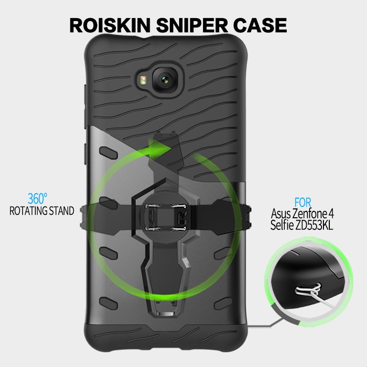 Soft TPU + Plastic Combo Detachable Phone Casing with 360-degree Rotary Kickstand for Asus Zenfone 4 Selfie ZD553KL - Grey-13
