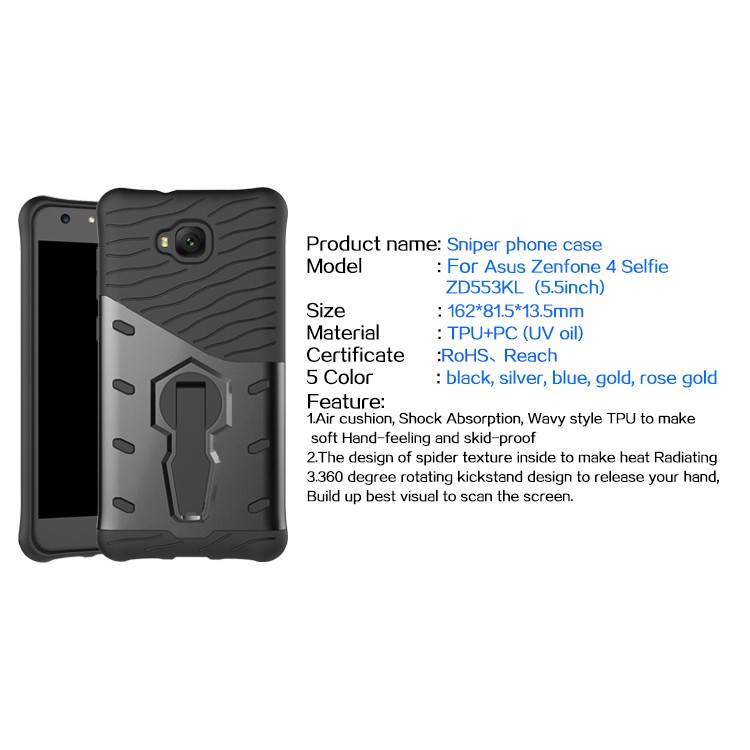 Soft TPU + Plastic Combo Detachable Phone Casing with 360-degree Rotary Kickstand for Asus Zenfone 4 Selfie ZD553KL - Grey-15