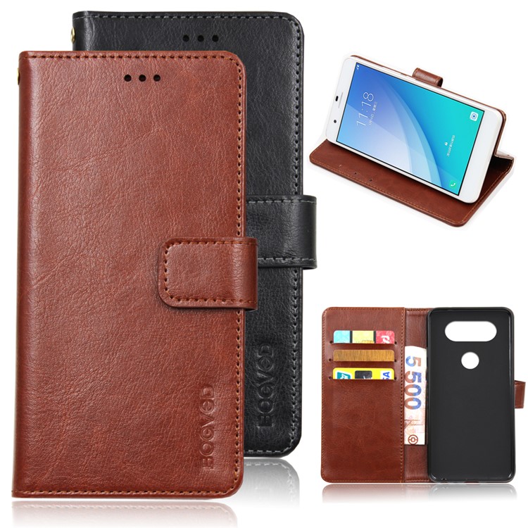 BOGVED for LG Q8 Crazy Horse Stand Wallet Leather Shell - Black-2