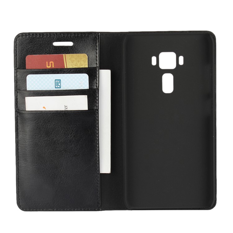 Crazy Horse Genuine Leather Wallet Case Cover for Asus Zenfone 3 ZE520KL - Black-4